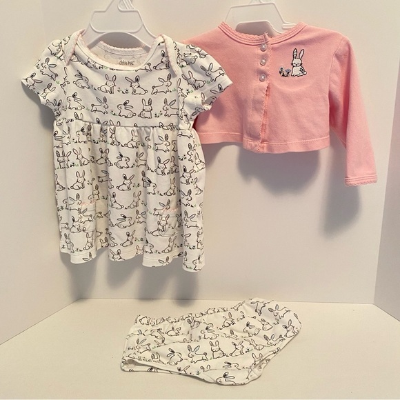 Little Me Baby Girls Bunny Dress Set With Bloomers & Cardigan Size 9 Months - Picture 1 of 9